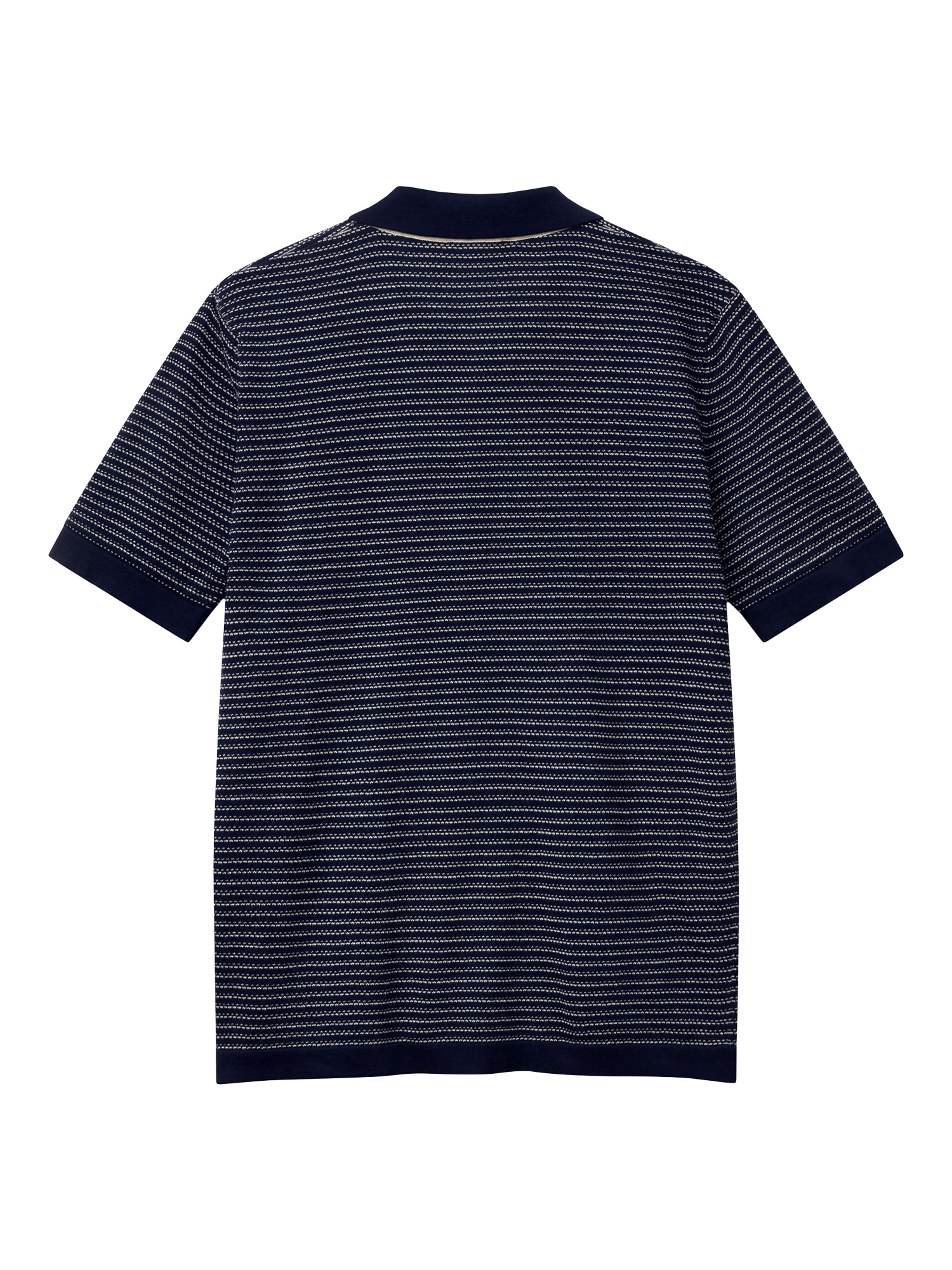 Product image 5 of 6, which shows Benetton Striped Regular Fit Buttonless Short Sleeve Polo Shirt, Night Blue, M