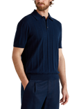 Benetton Linen Blend Regular Fit Short Sleeve Knitted Polo Shirt, Night Blue