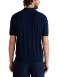 Benetton Linen Blend Regular Fit Short Sleeve Knitted Polo Shirt, Night Blue