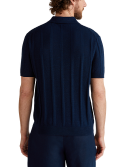 Benetton Linen Blend Regular Fit Short Sleeve Knitted Polo Shirt, Night Blue - view 2, Night Blue