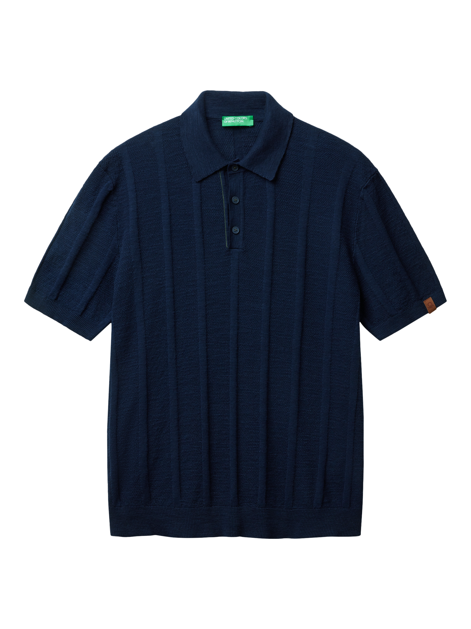 Product image 4 of 6, which shows Benetton Linen Blend Regular Fit Short Sleeve Knitted Polo Shirt, Night Blue, XXL