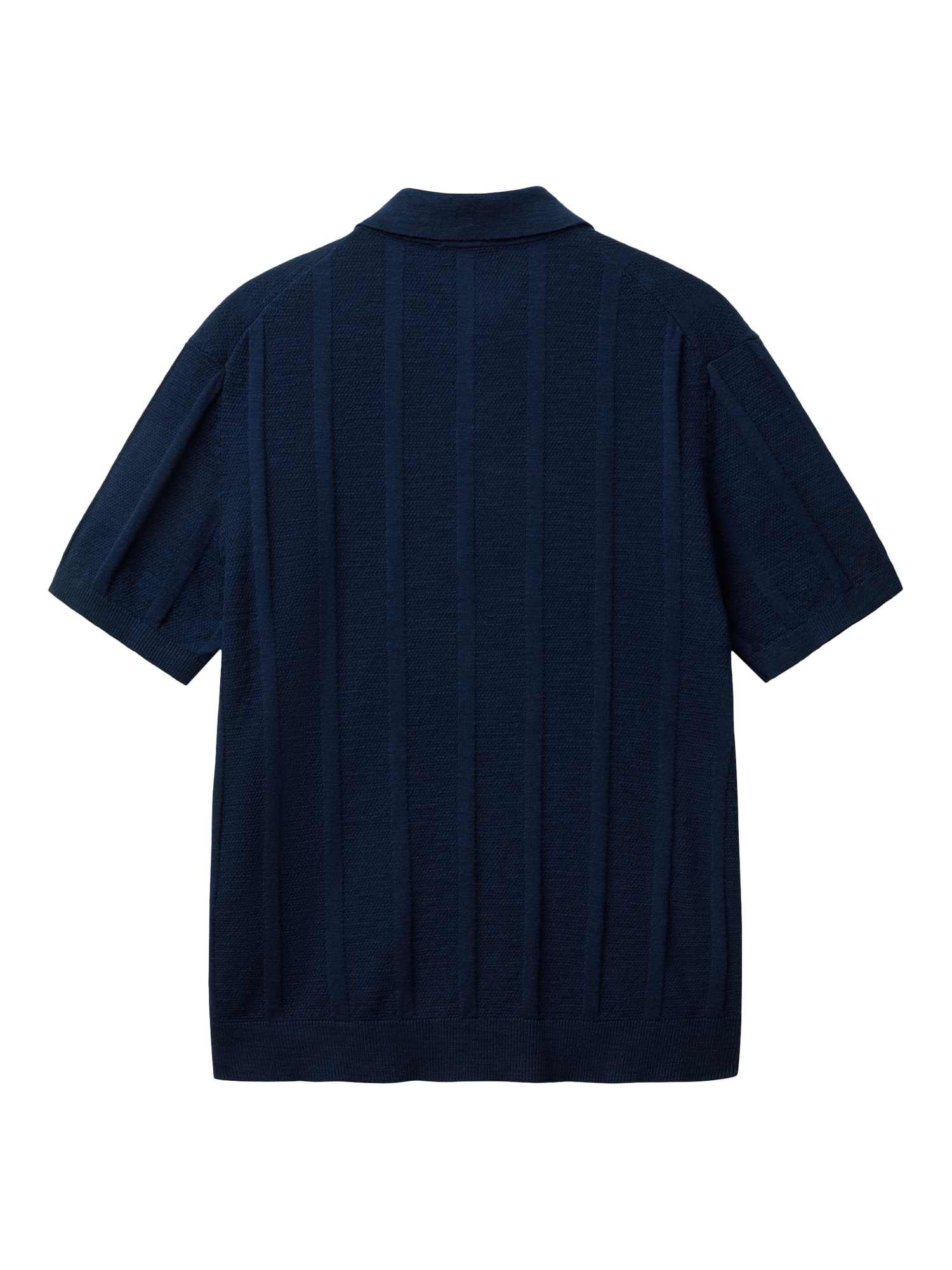 Product image 5 of 6, which shows Benetton Linen Blend Regular Fit Short Sleeve Knitted Polo Shirt, Night Blue, XXL