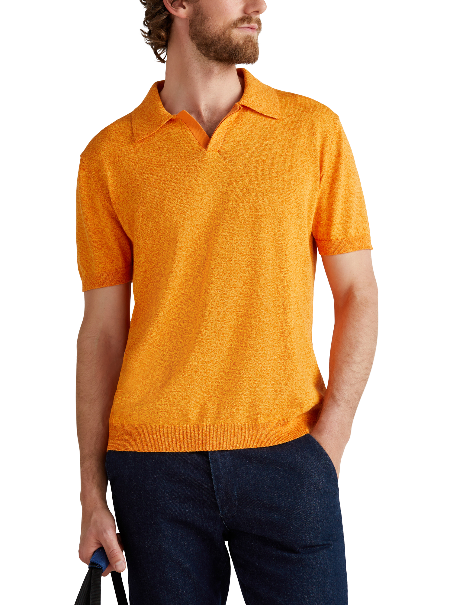 Product image 1 of 6, which shows Benetton Regular Fit Buttonless Short Sleeve Polo Shirt, Orange, XXL