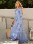 Aspiga Mykonos Tile Effect Maxi Dress, White/Blue