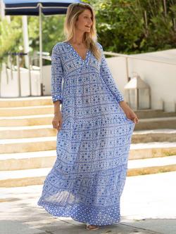 Aspiga Mykonos Tile Effect Maxi Dress, White/Blue - view 2, White/Blue