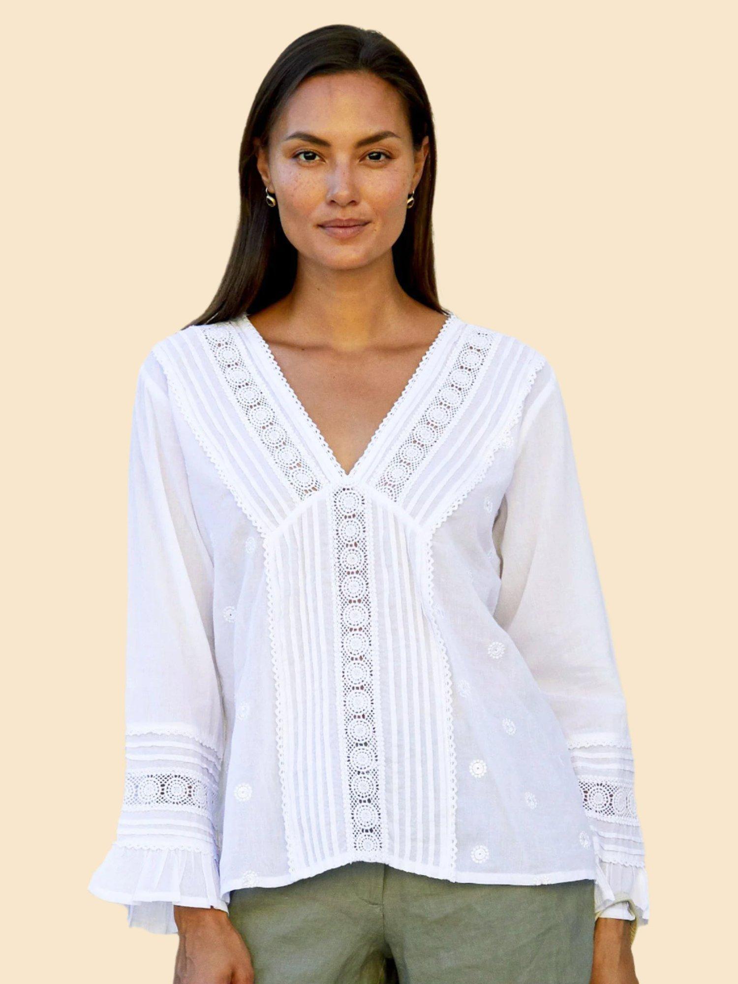 Product image 1 of 3, which shows Aspiga Valentina Embroidered Shirt, White, XL
