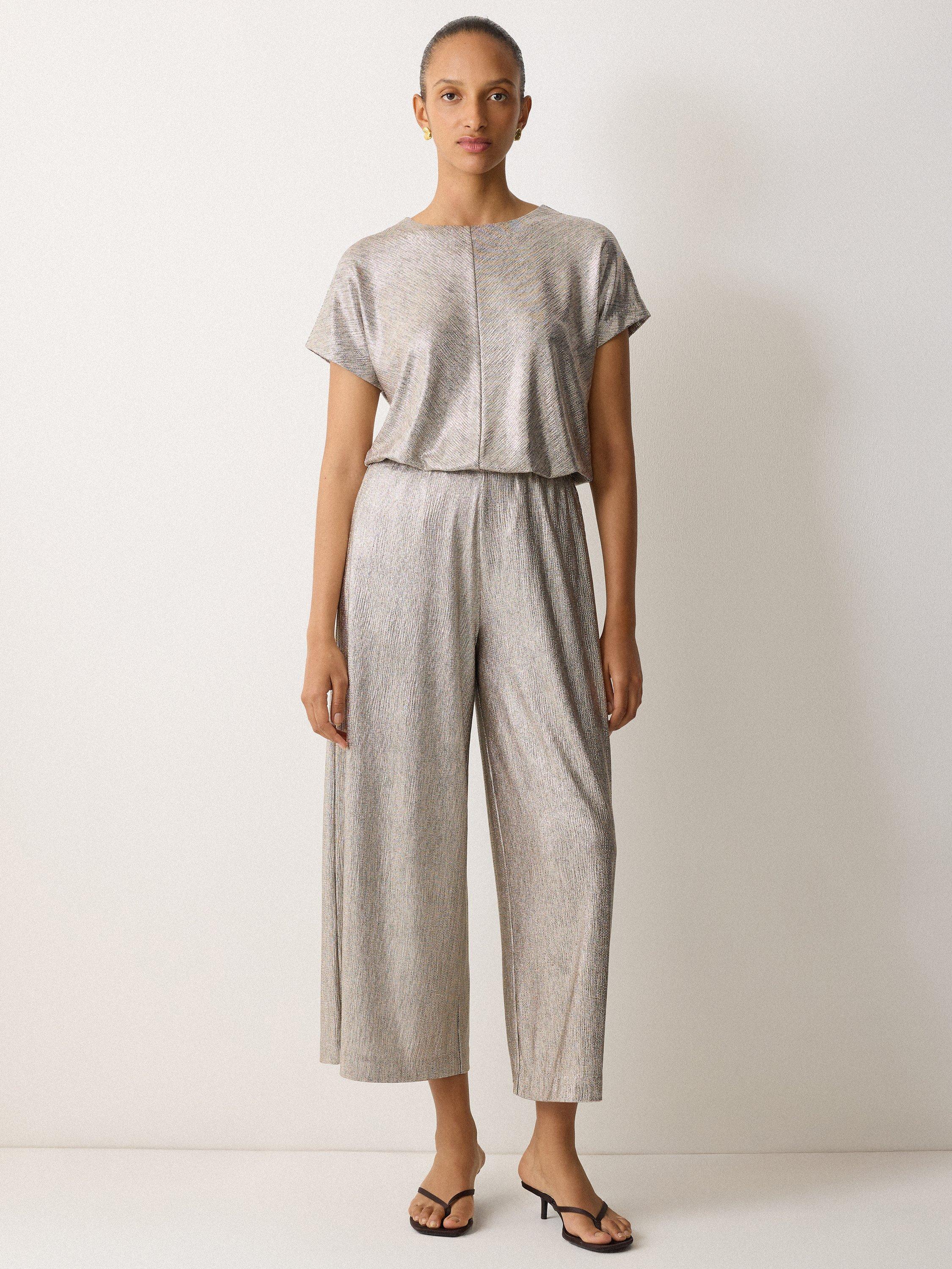 Product image 1 of 7, which shows Jigsaw Metallic Cap Sleeve Jersey Top, Gold, XS