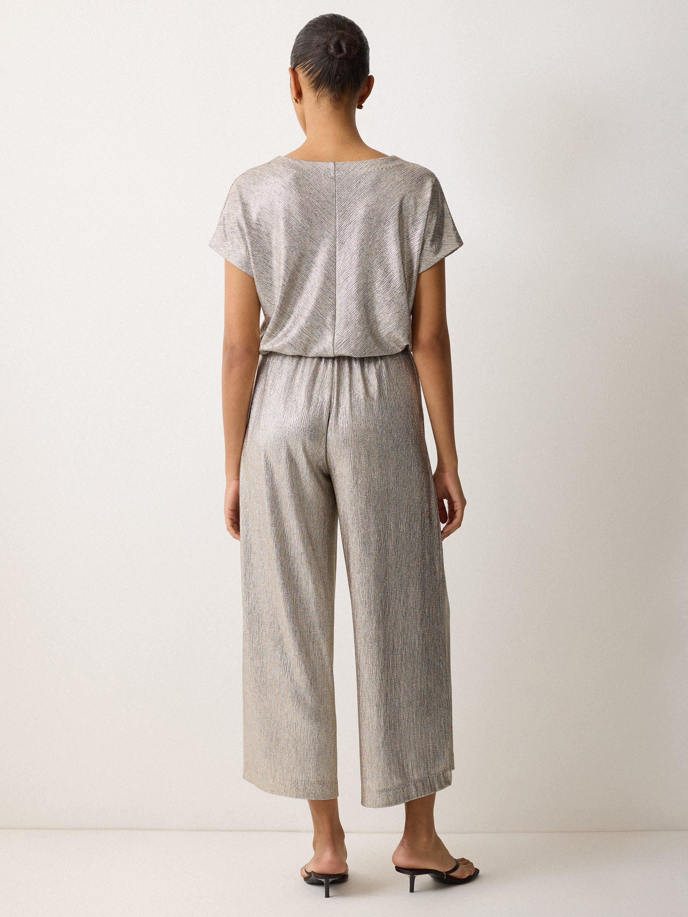 Product image 2 of 7, which shows Jigsaw Metallic Cap Sleeve Jersey Top, Gold, XS