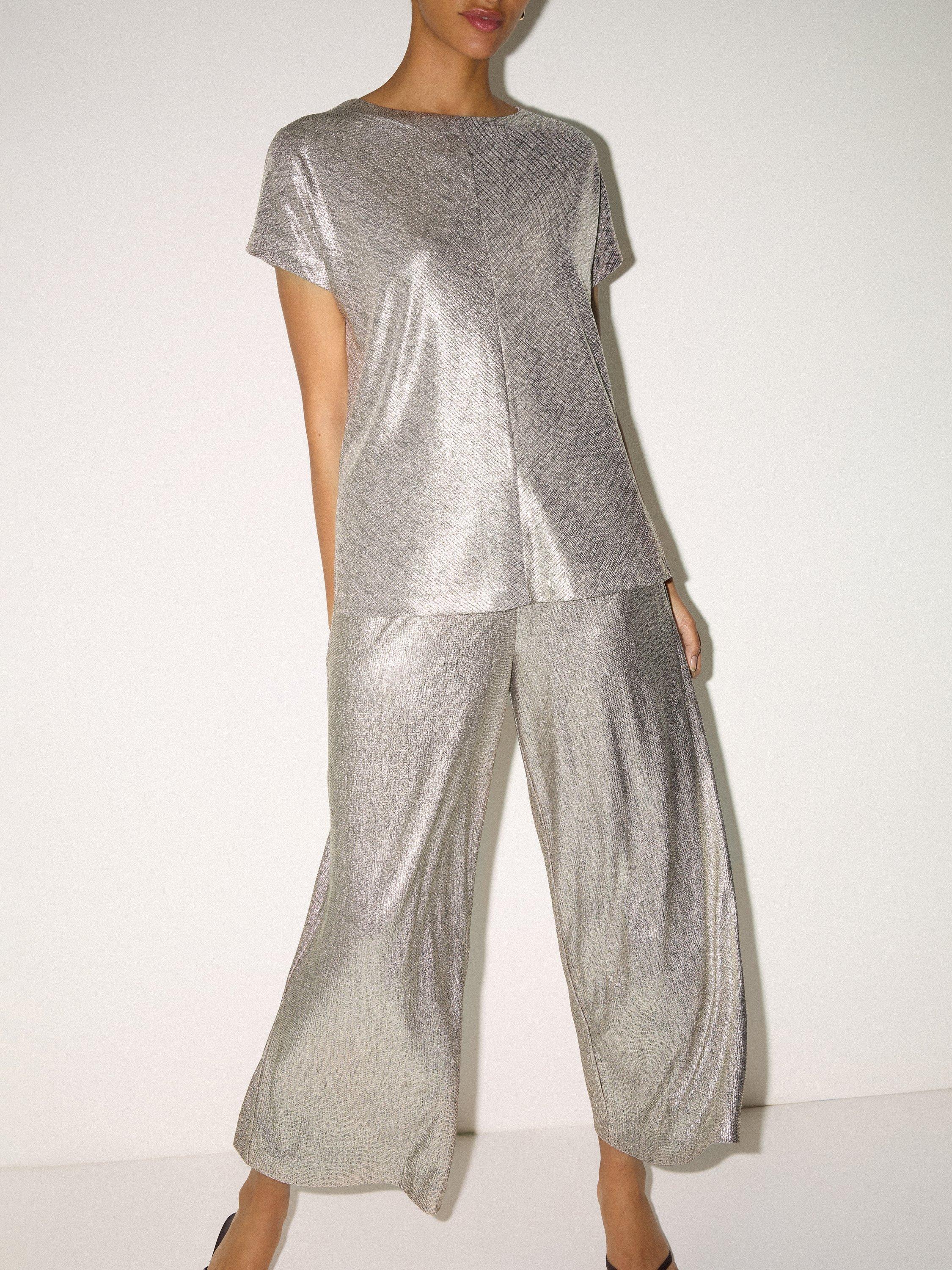 Product image 4 of 7, which shows Jigsaw Metallic Cap Sleeve Jersey Top, Gold, XS
