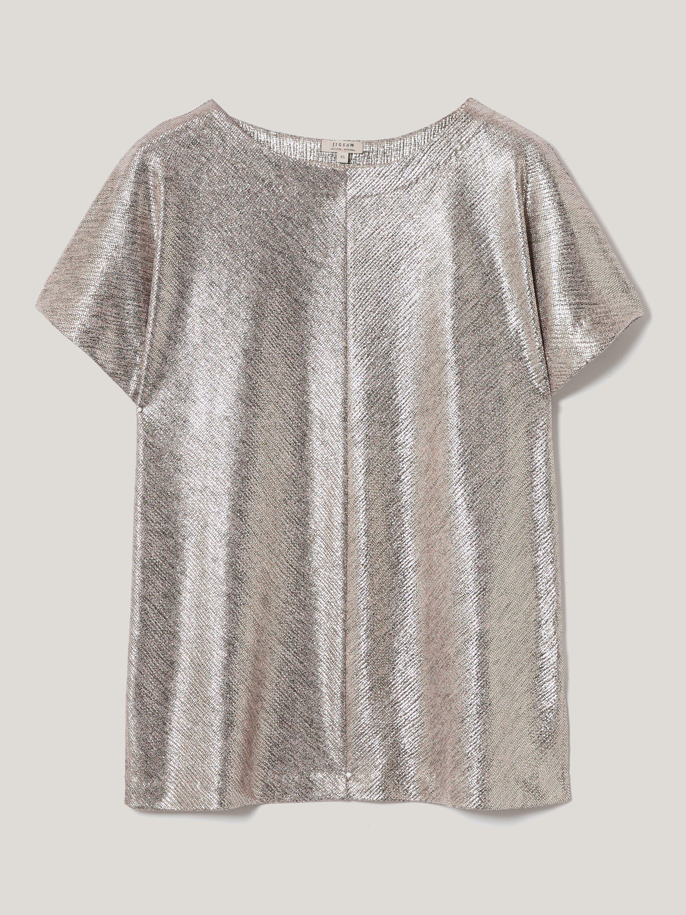 Product image 5 of 7, which shows Jigsaw Metallic Cap Sleeve Jersey Top, Gold, XS