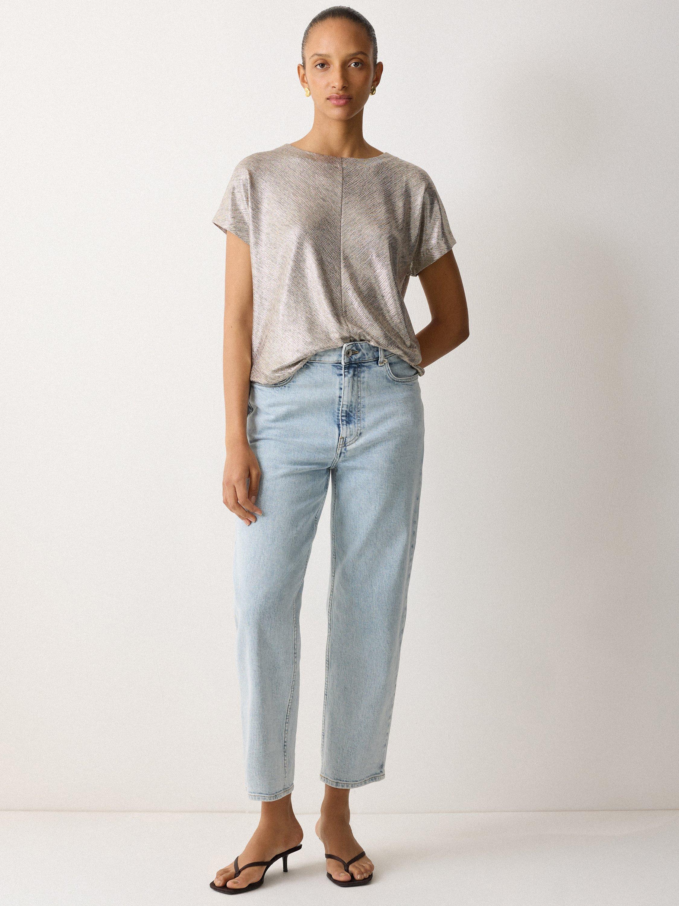 Product image 6 of 7, which shows Jigsaw Metallic Cap Sleeve Jersey Top, Gold, XS
