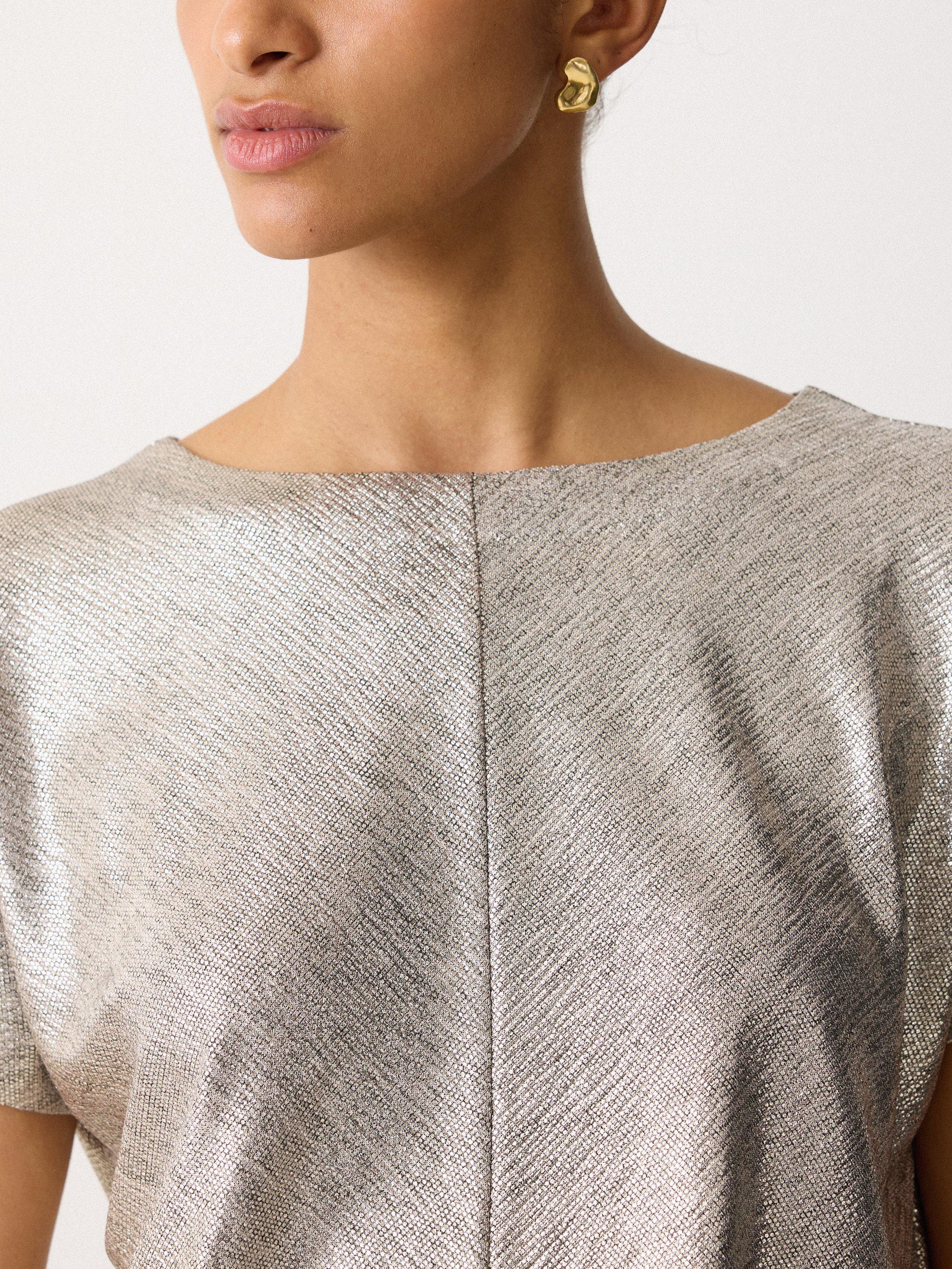 Product image 7 of 7, which shows Jigsaw Metallic Cap Sleeve Jersey Top, Gold, XS