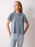 Jigsaw Gauze Sleeve Jersey Top, Blue
