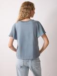 Jigsaw Gauze Sleeve Jersey Top, Blue