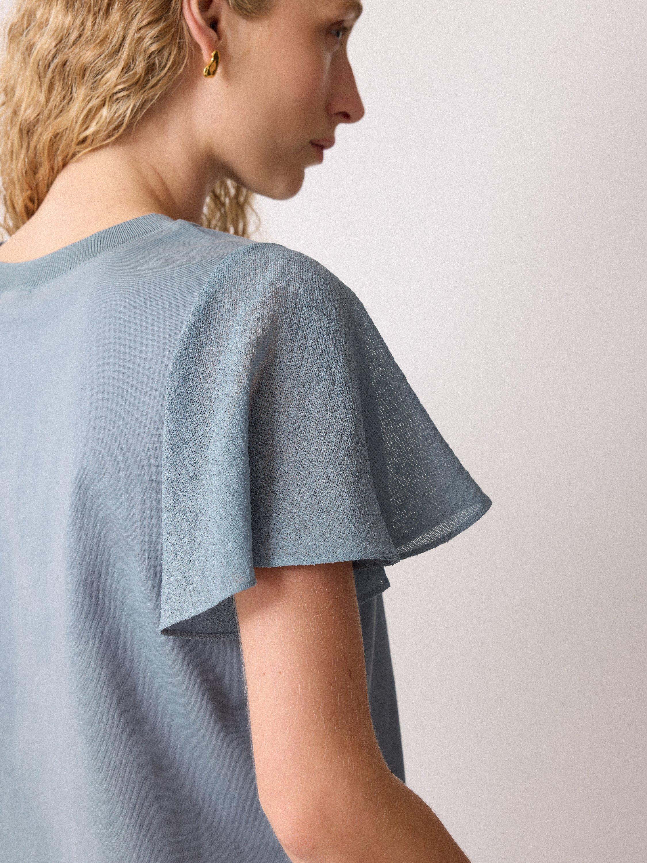 Product image 3 of 5, which shows Jigsaw Gauze Sleeve Jersey Top, Blue, XS