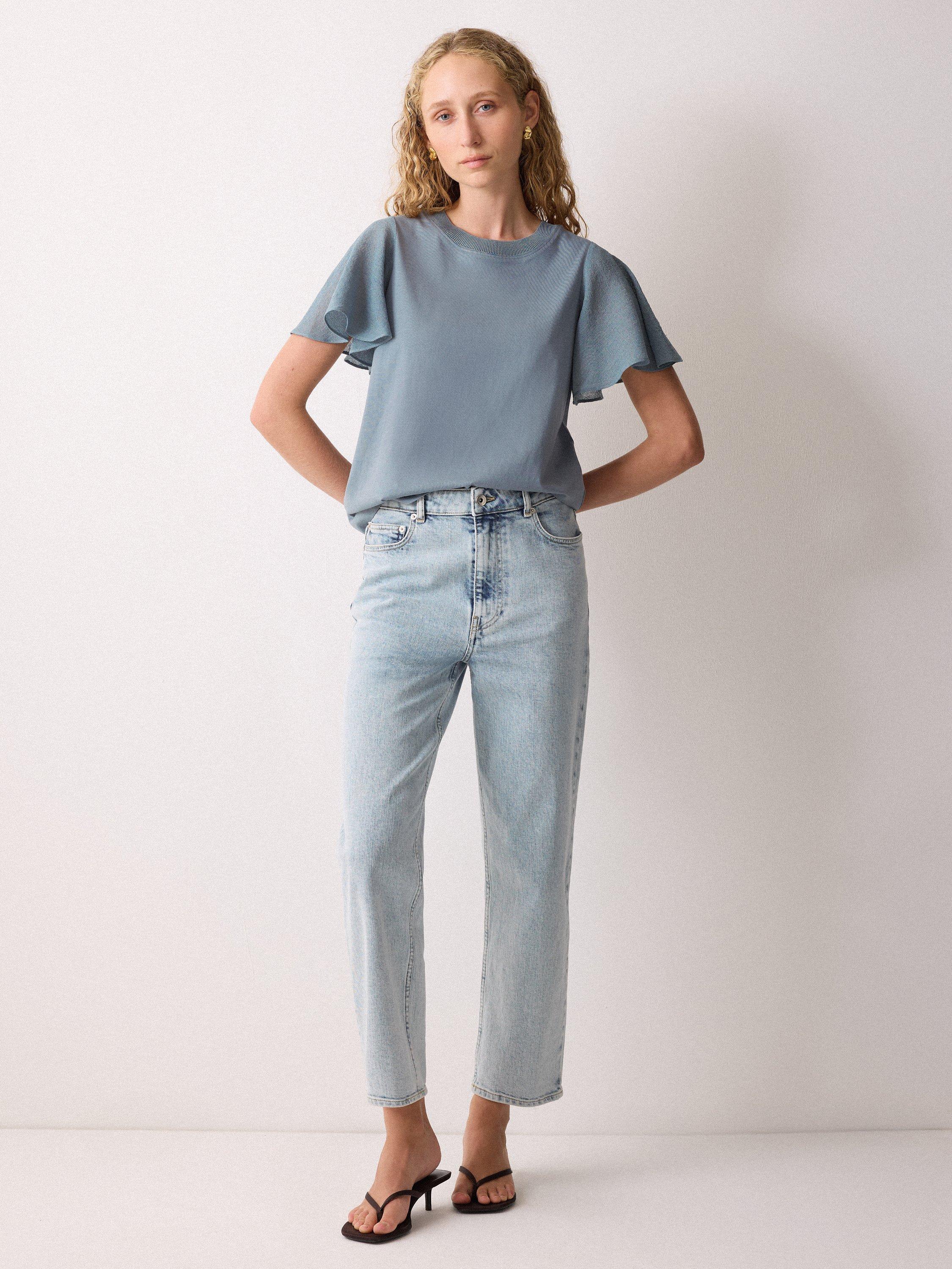 Product image 4 of 5, which shows Jigsaw Gauze Sleeve Jersey Top, Blue, XS