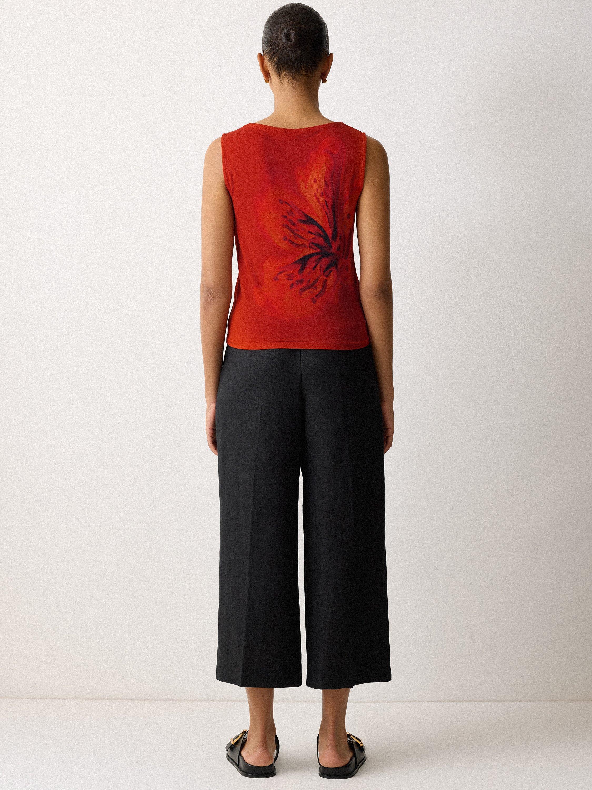 Product image 2 of 6, which shows Jigsaw Fire Lily Sleeveless Jersey Top, Red, 6