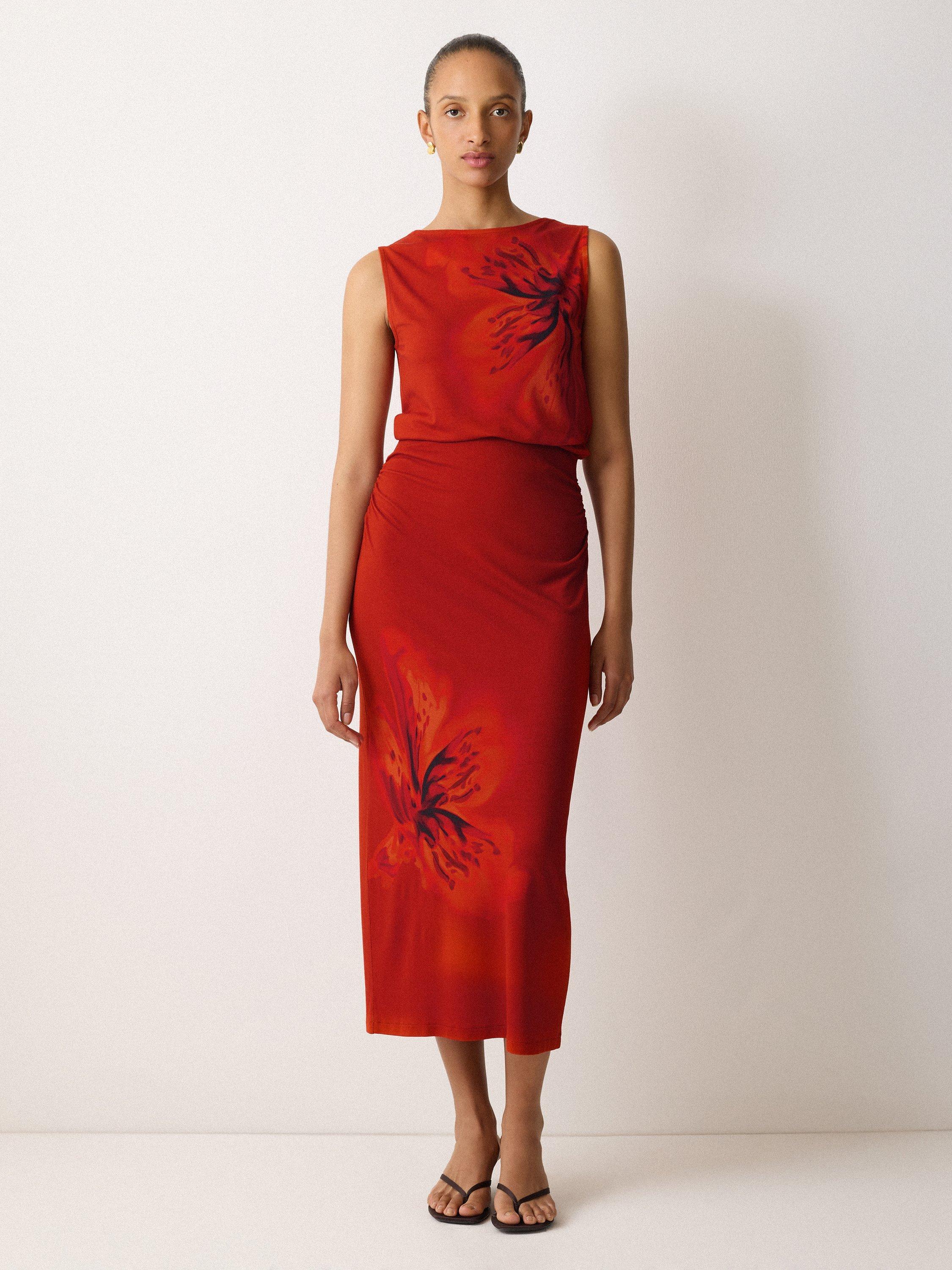 Product image 4 of 6, which shows Jigsaw Fire Lily Sleeveless Jersey Top, Red, 6