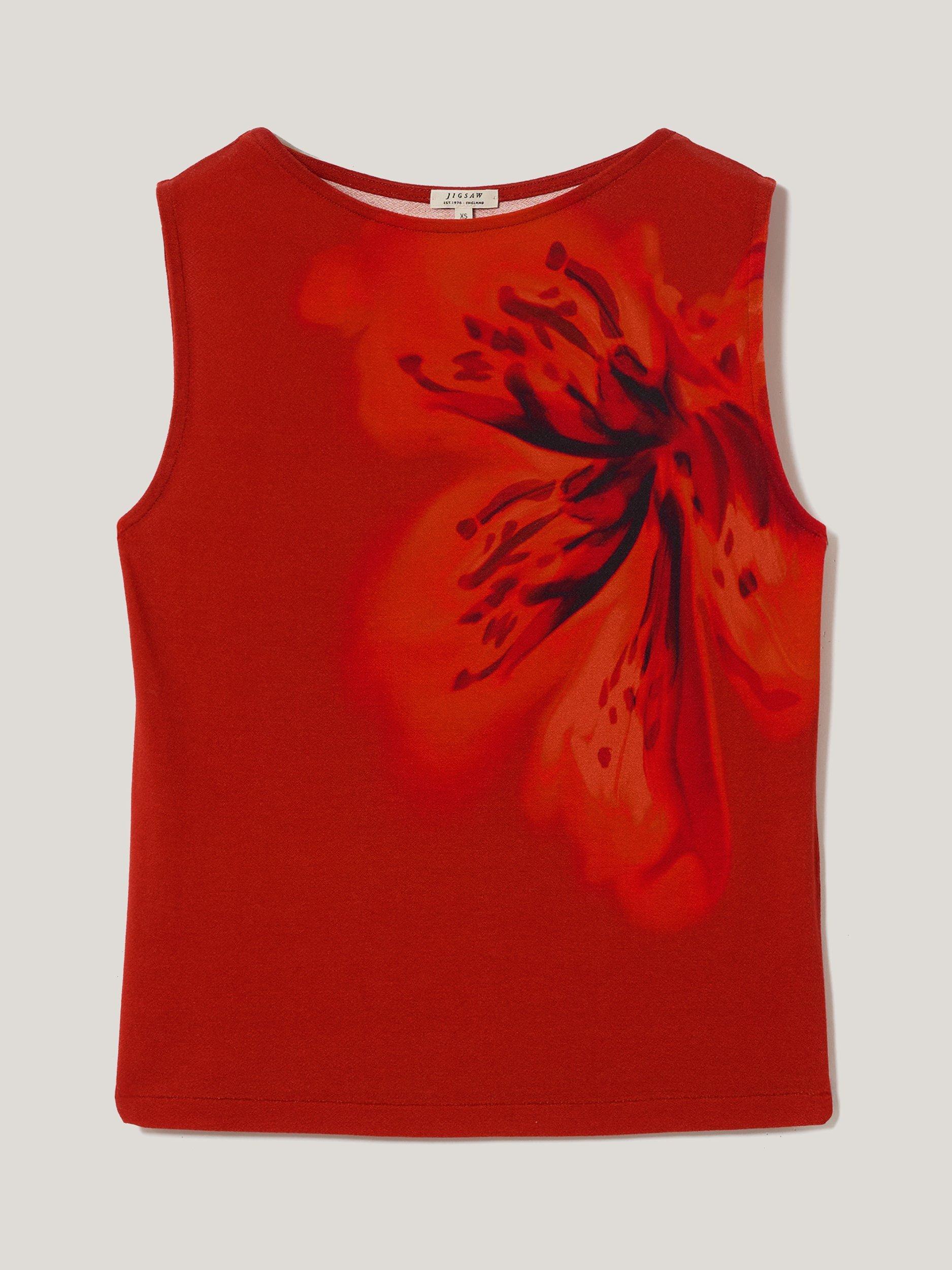 Product image 5 of 6, which shows Jigsaw Fire Lily Sleeveless Jersey Top, Red, 6
