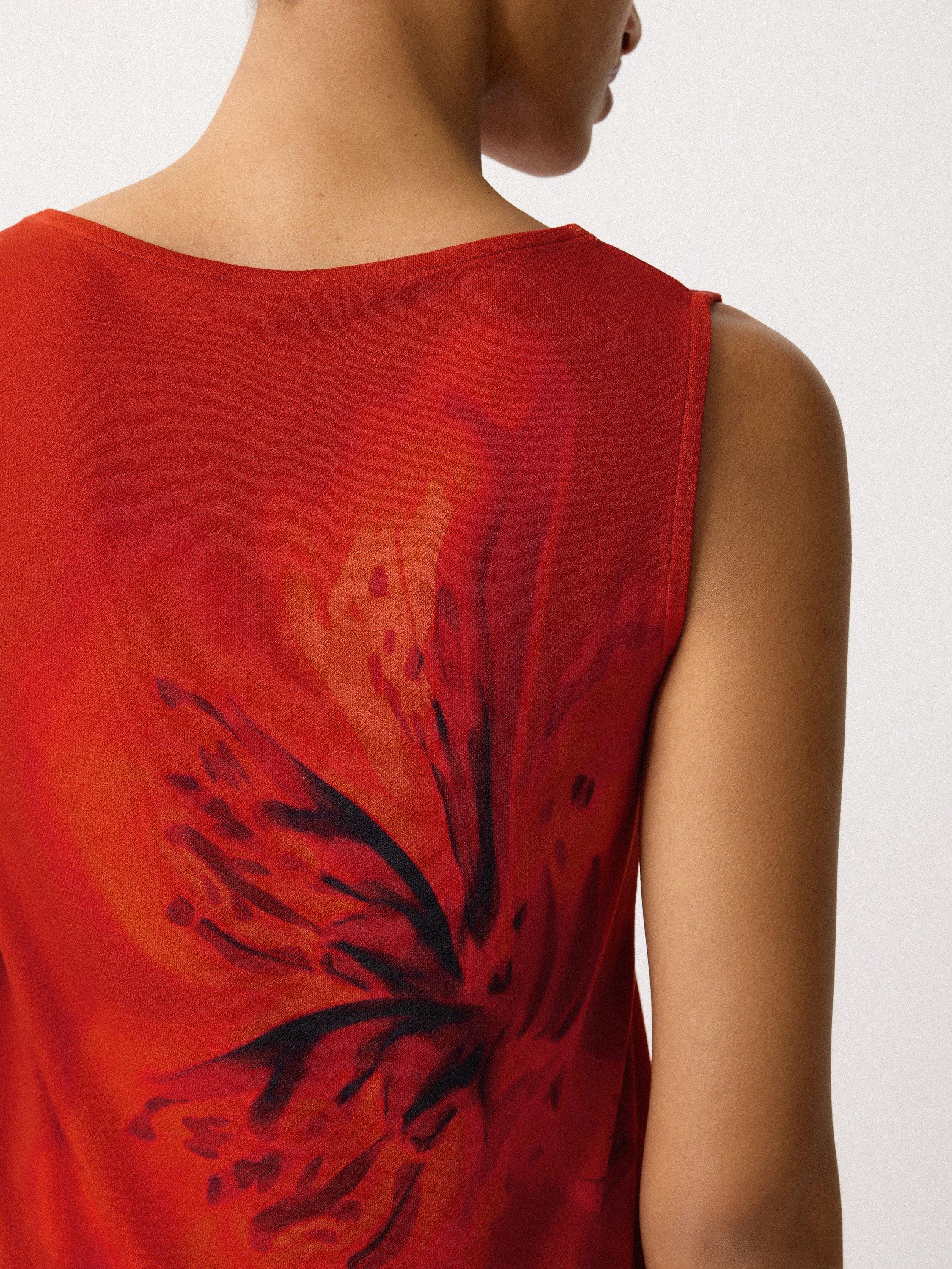Product image 6 of 6, which shows Jigsaw Fire Lily Sleeveless Jersey Top, Red, 6