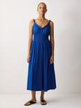 Jigsaw Cotton Sleeveless Twisted Thread Shirred Midi Dress, Blue