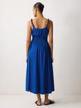 Jigsaw Cotton Sleeveless Twisted Thread Shirred Midi Dress, Blue
