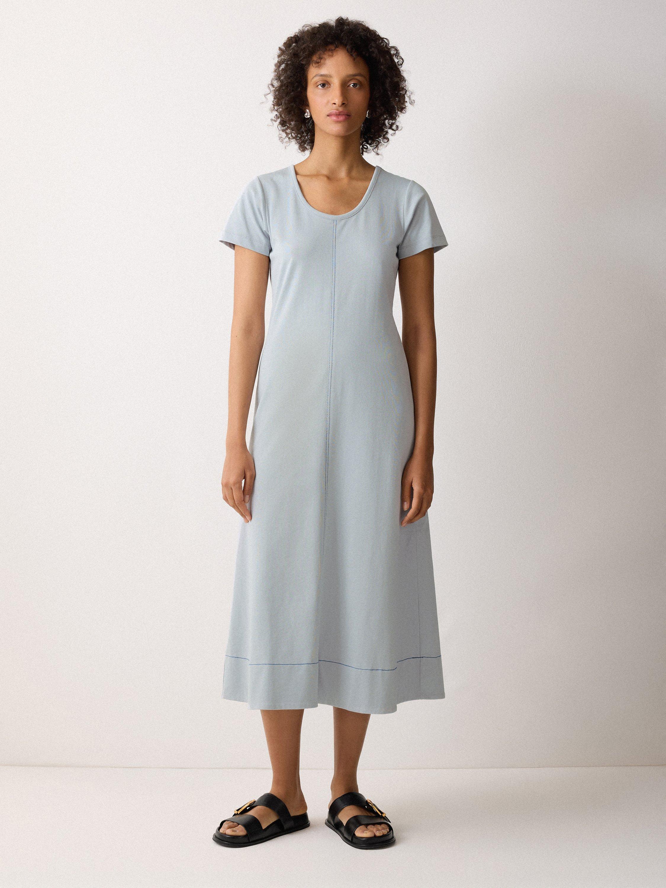Product image 1 of 6, which shows Jigsaw Cotton Short Sleeved Midi T-Shirt Dress, Blue, XS