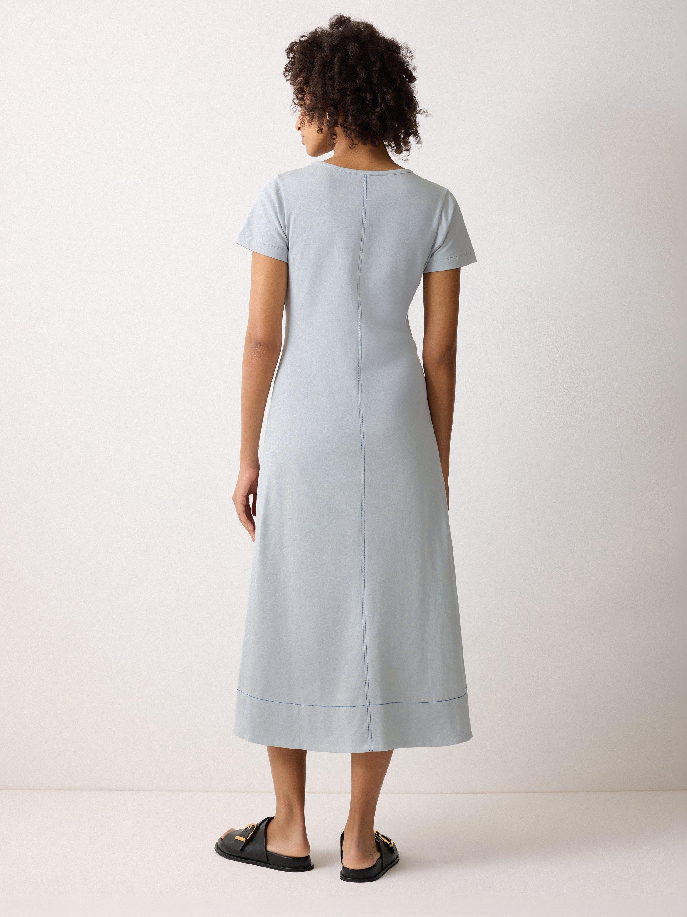 Product image 2 of 6, which shows Jigsaw Cotton Short Sleeved Midi T-Shirt Dress, Blue, XS