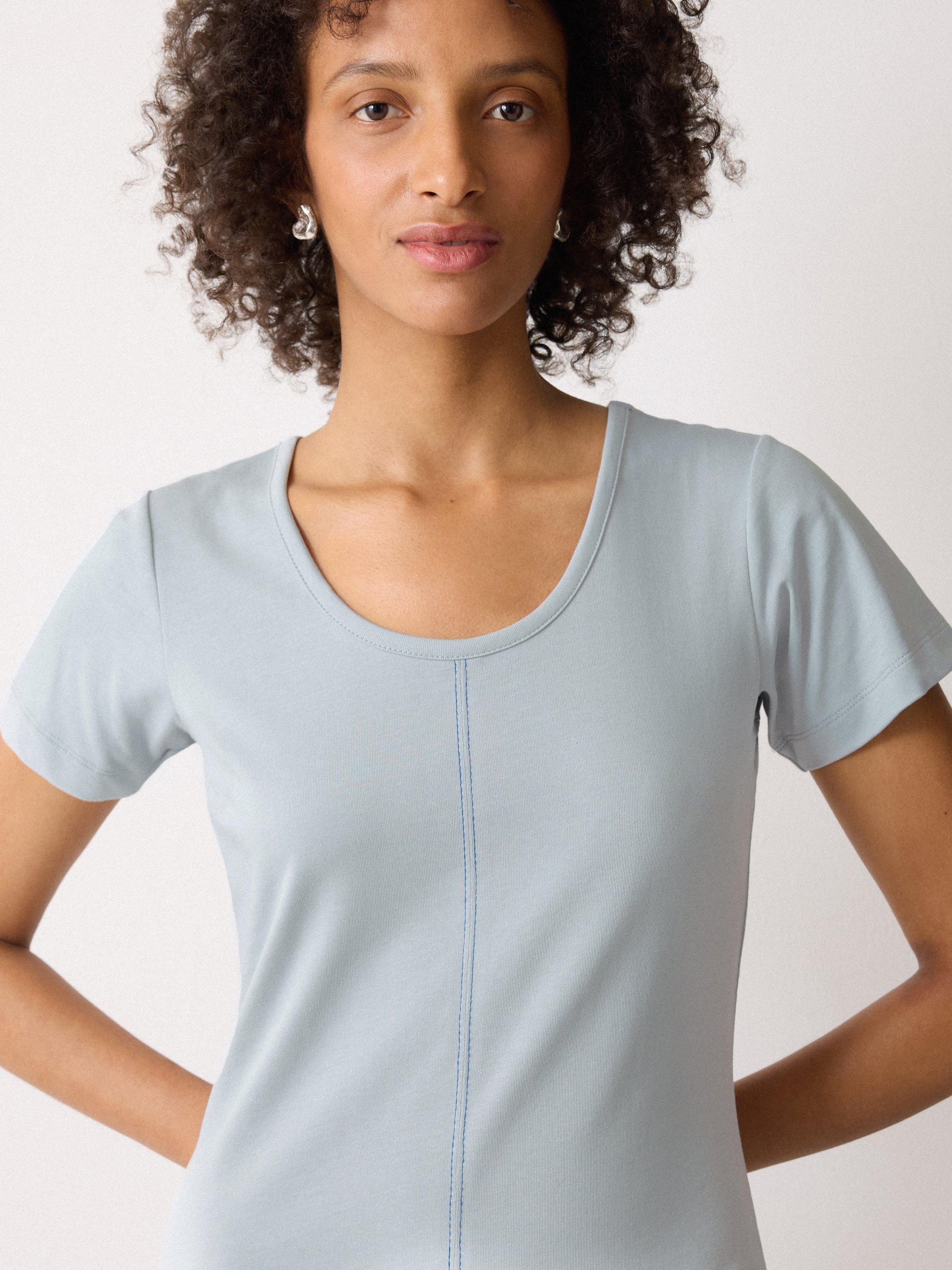 Product image 3 of 6, which shows Jigsaw Cotton Short Sleeved Midi T-Shirt Dress, Blue, XS