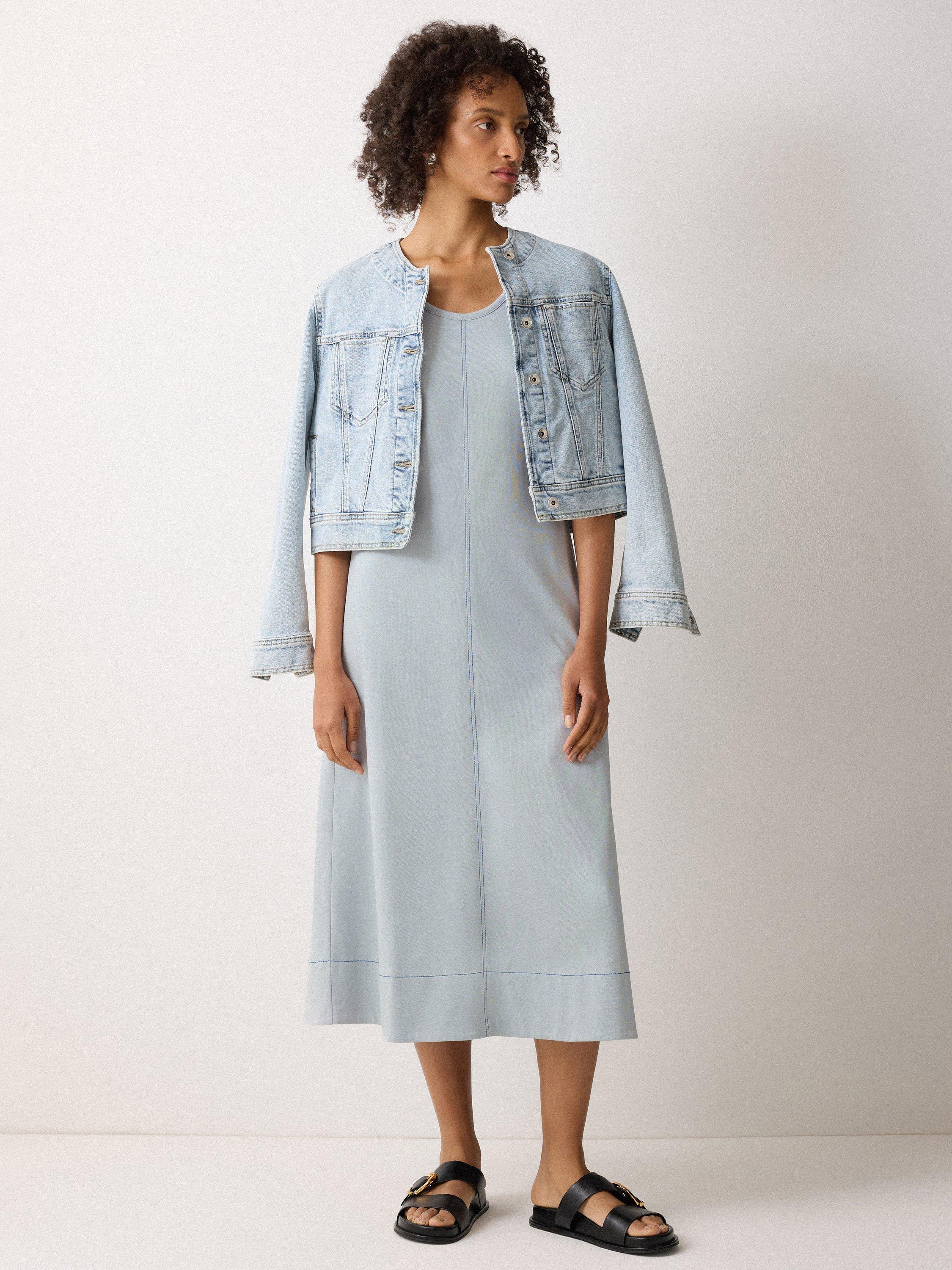Product image 4 of 6, which shows Jigsaw Cotton Short Sleeved Midi T-Shirt Dress, Blue, XS