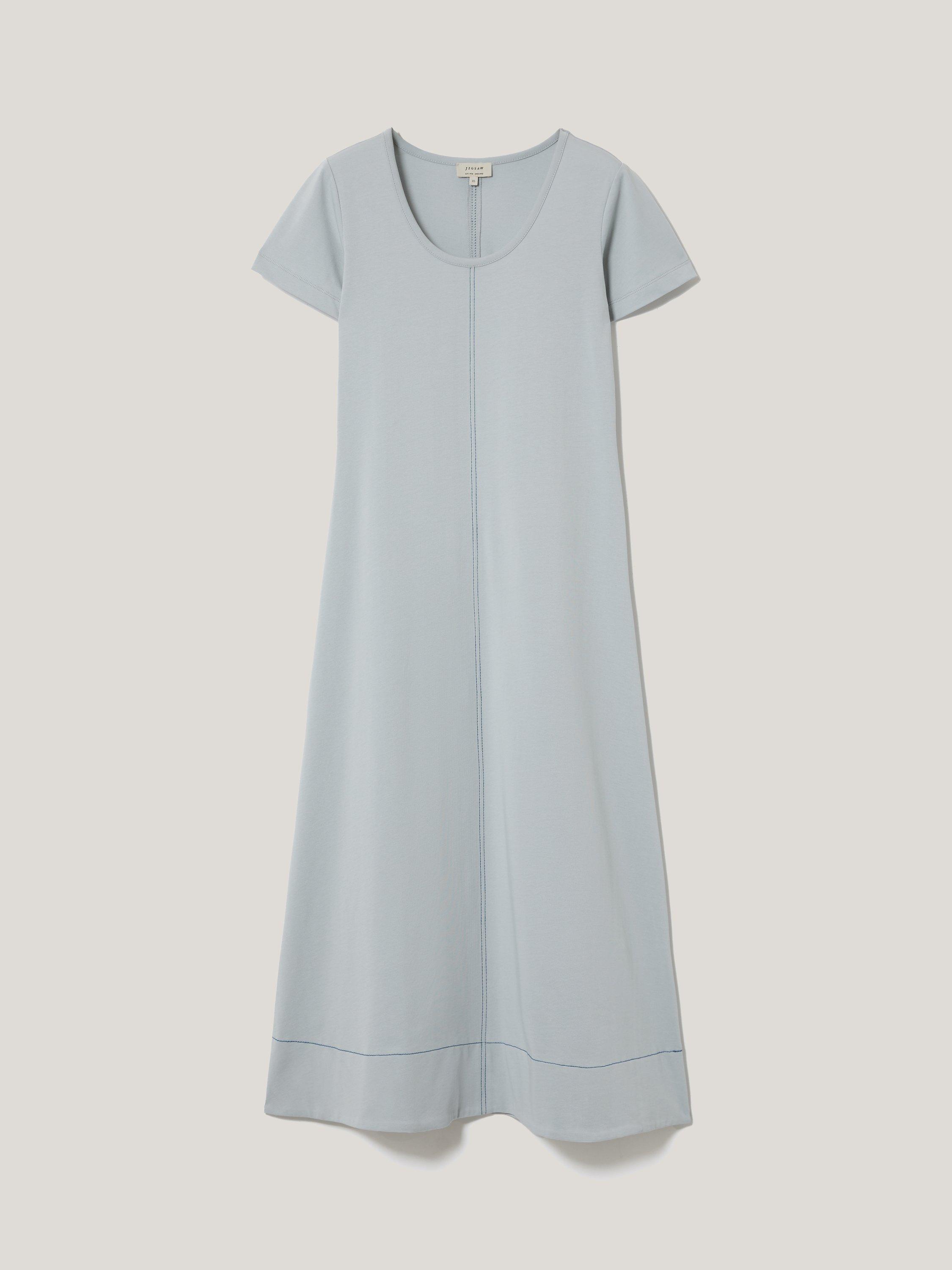 Product image 5 of 6, which shows Jigsaw Cotton Short Sleeved Midi T-Shirt Dress, Blue, XS
