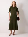 Jigsaw Gauze Sleeve Jersey Midi Dress, Green