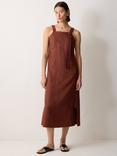 Jigsaw Linen Sleeveless Square Neck Midi Dress, Brown