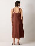 Jigsaw Linen Sleeveless Square Neck Midi Dress, Brown