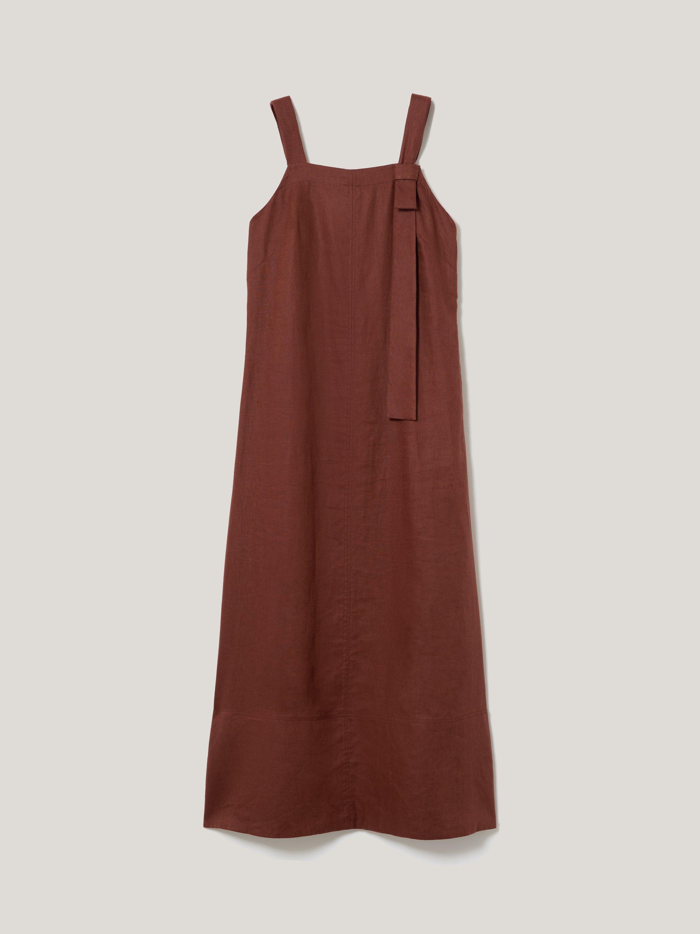 Product image 5 of 6, which shows Jigsaw Linen Sleeveless Square Neck Midi Dress, Brown, 8