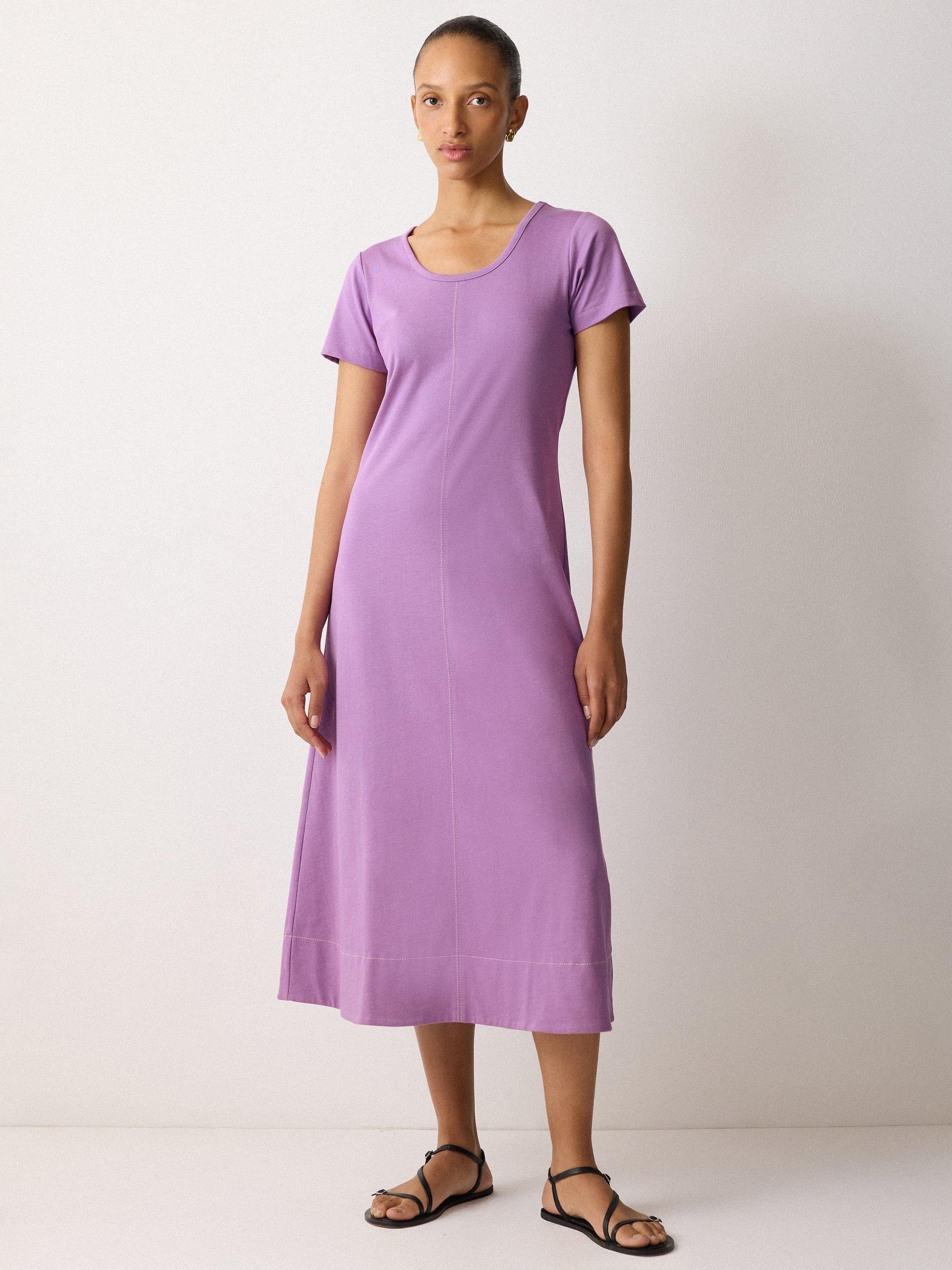 Product image 1 of 5, which shows Jigsaw Cotton Short Sleeved Midi T-Shirt Dress, Purple, XS