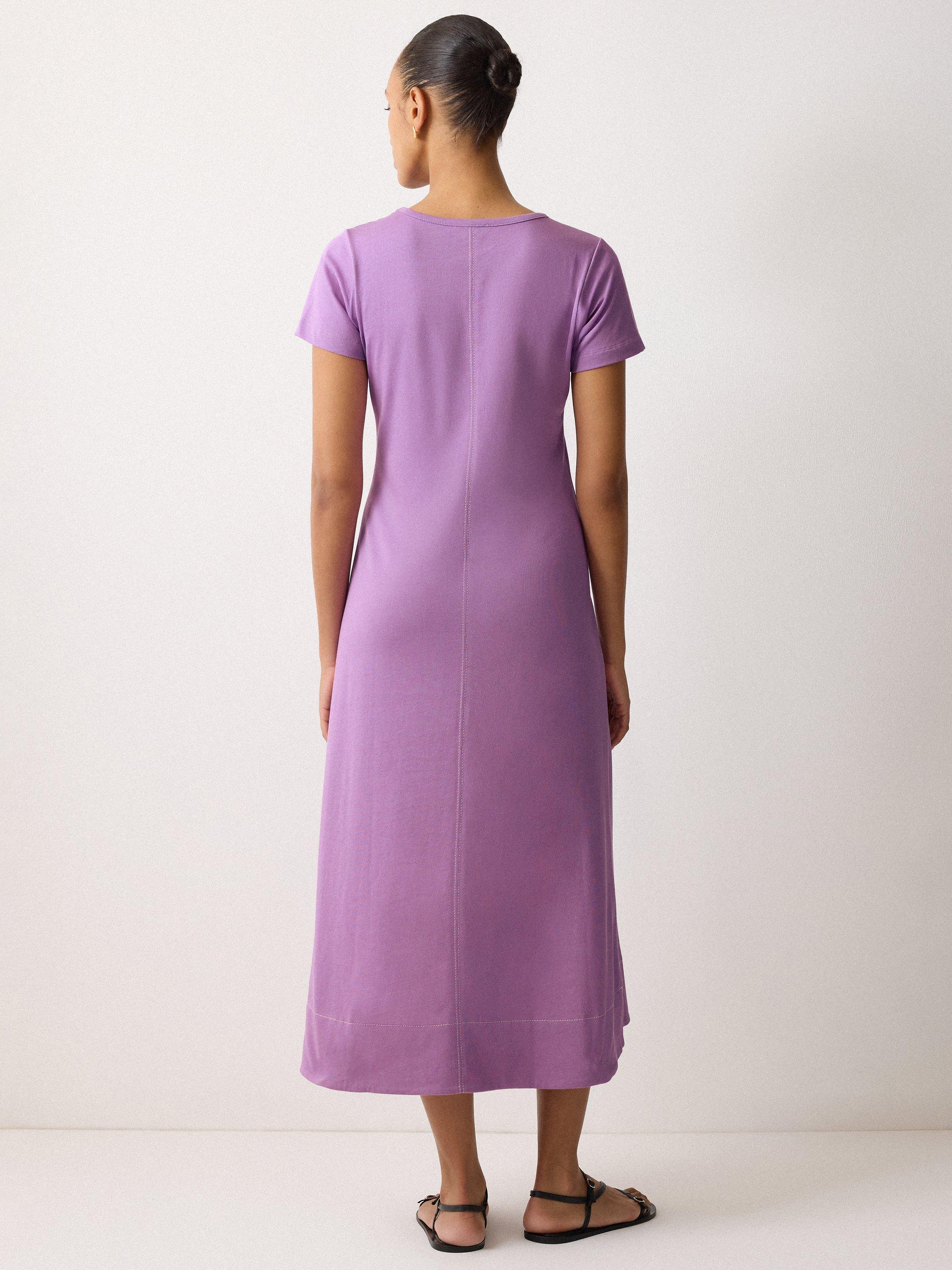 Product image 2 of 5, which shows Jigsaw Cotton Short Sleeved Midi T-Shirt Dress, Purple, XS