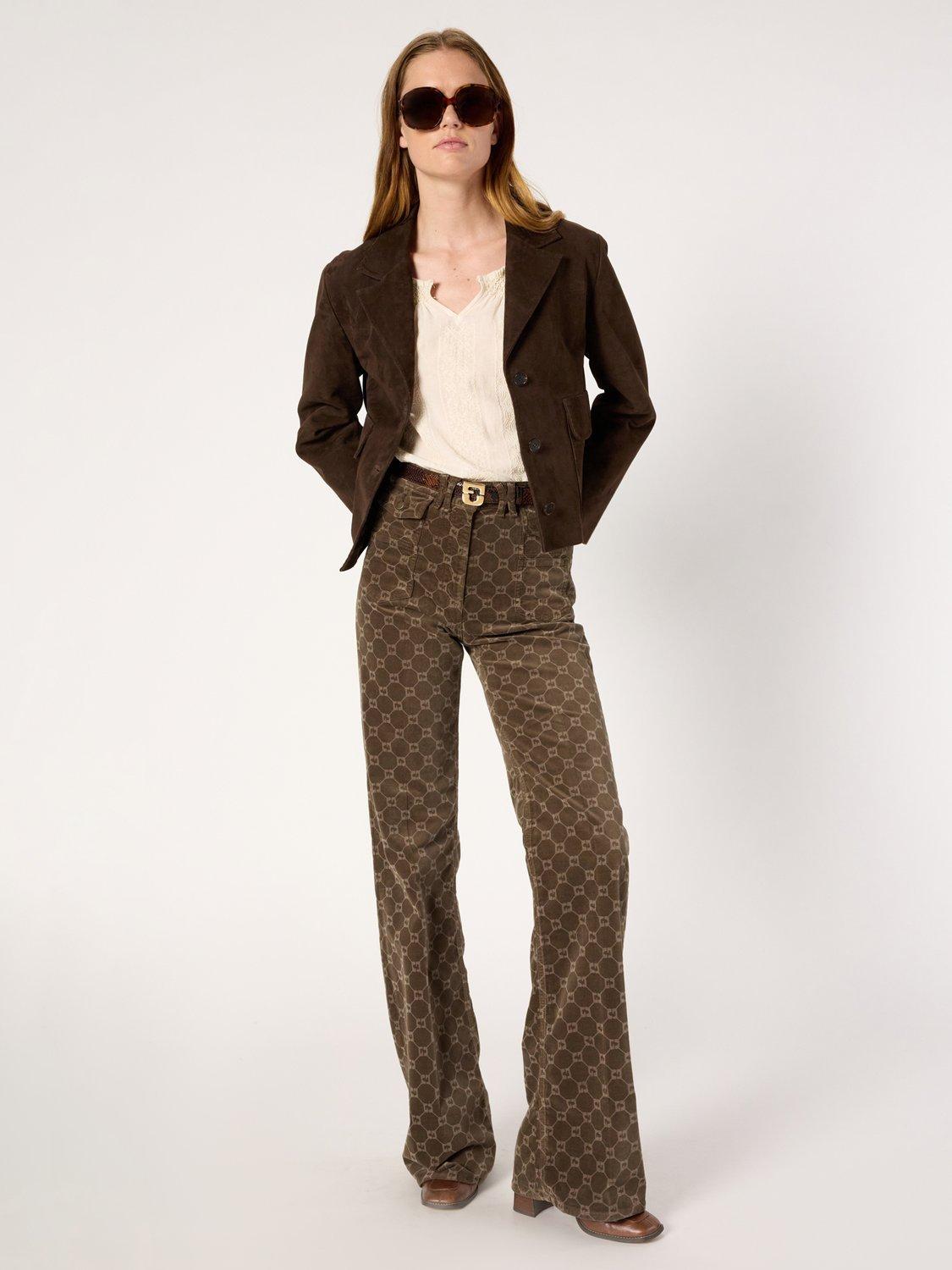 Product image 1 of 6, which shows Gerard Darel Anna Logo Print Flared Trousers, Coffee, 10