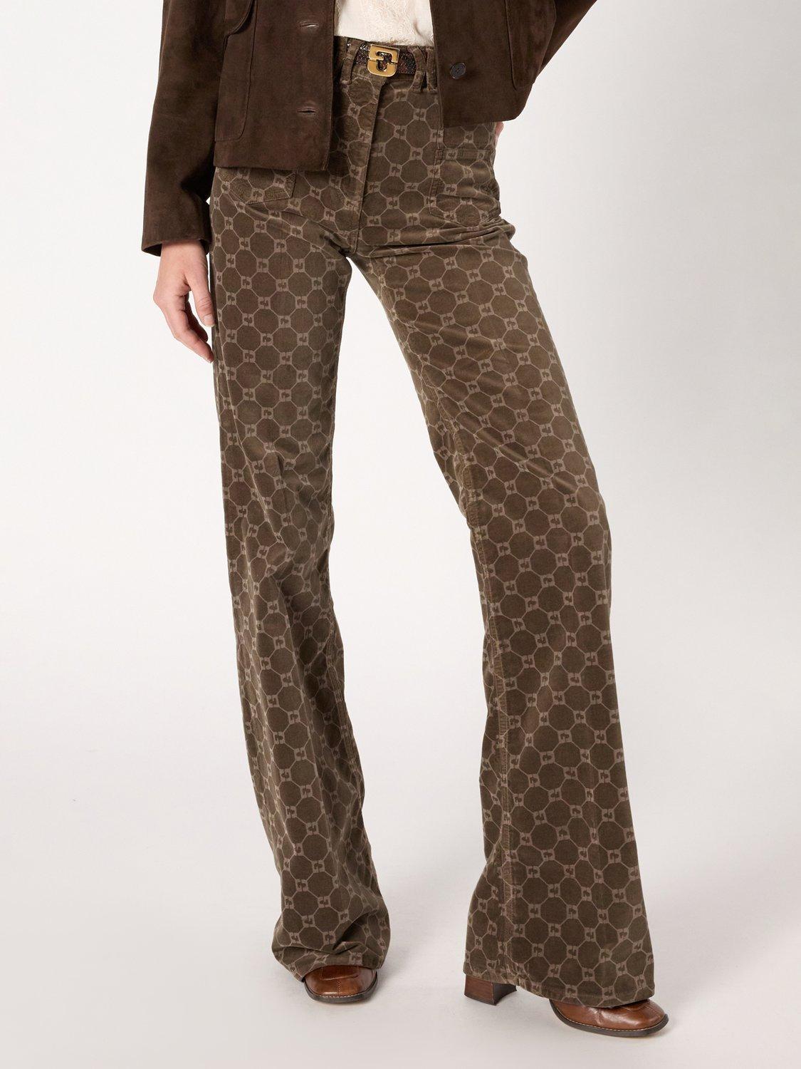 Product image 5 of 6, which shows Gerard Darel Anna Logo Print Flared Trousers, Coffee, 10