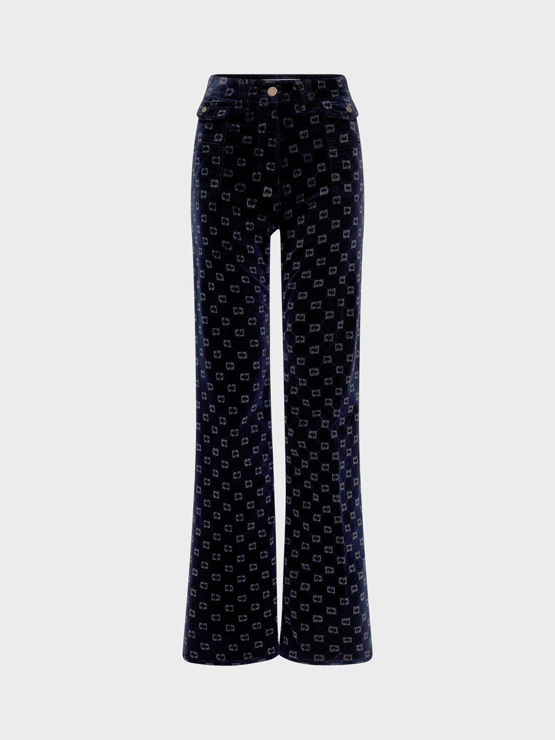 Product image 4 of 6, which shows Gerard Darel Anna Logo Print Flared Trousers, Navy, 10