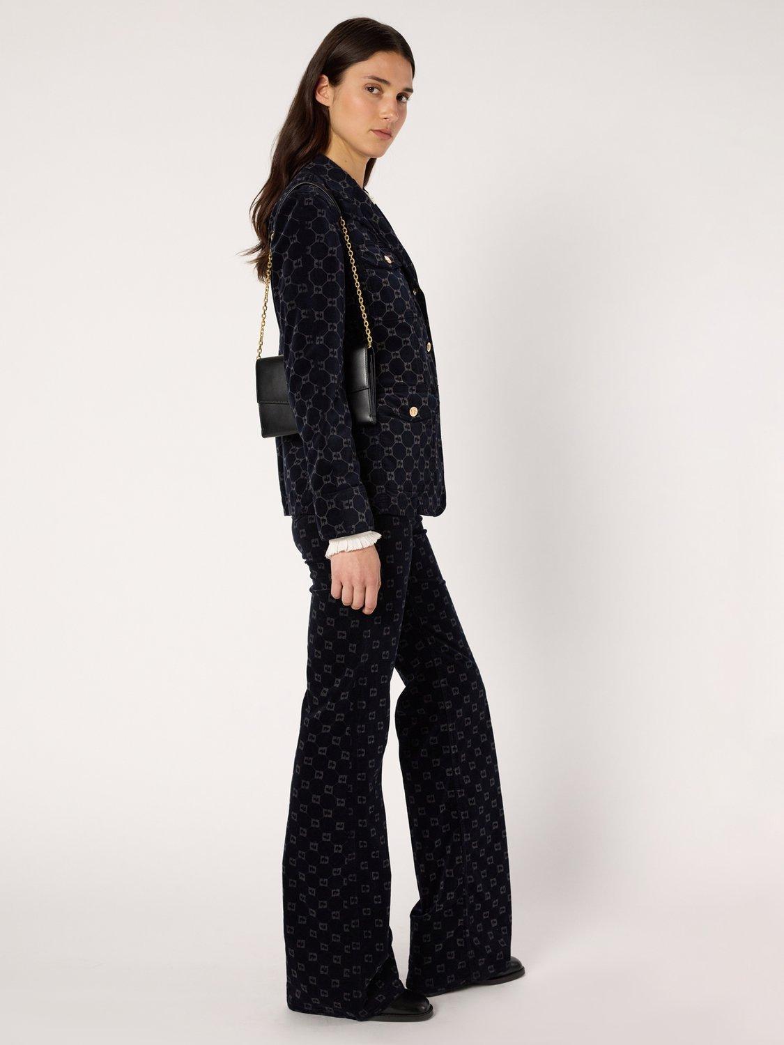 Product image 5 of 6, which shows Gerard Darel Anna Logo Print Flared Trousers, Navy, 10