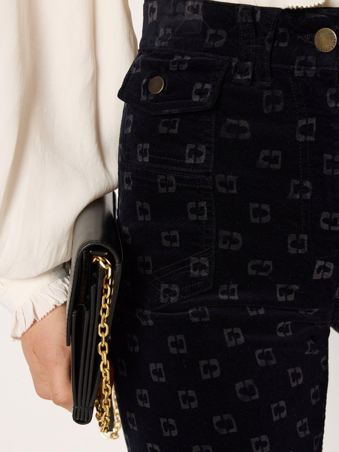 Product image 6 of 6, which shows Gerard Darel Anna Logo Print Flared Trousers, Navy, 10