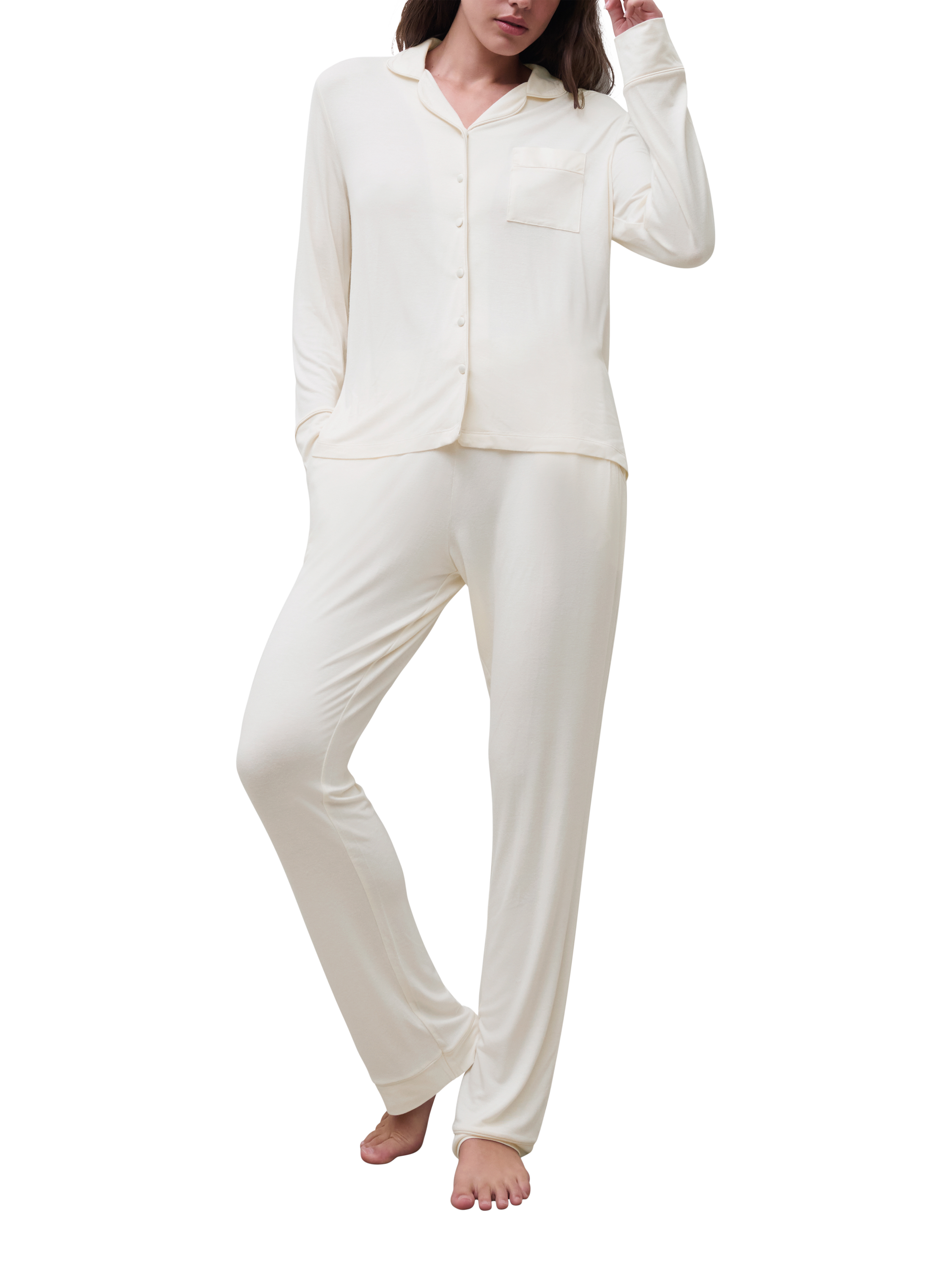 Product image 3 of 5, which shows Femilet Daisy Pyjama Bottoms, Ivory, XS