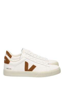 VEJA Campo Lace Up Leather Trainers, White, Cognac