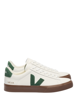VEJA Campo Lace Up Leather Trainers, White, Cyprus, White, Cyprus