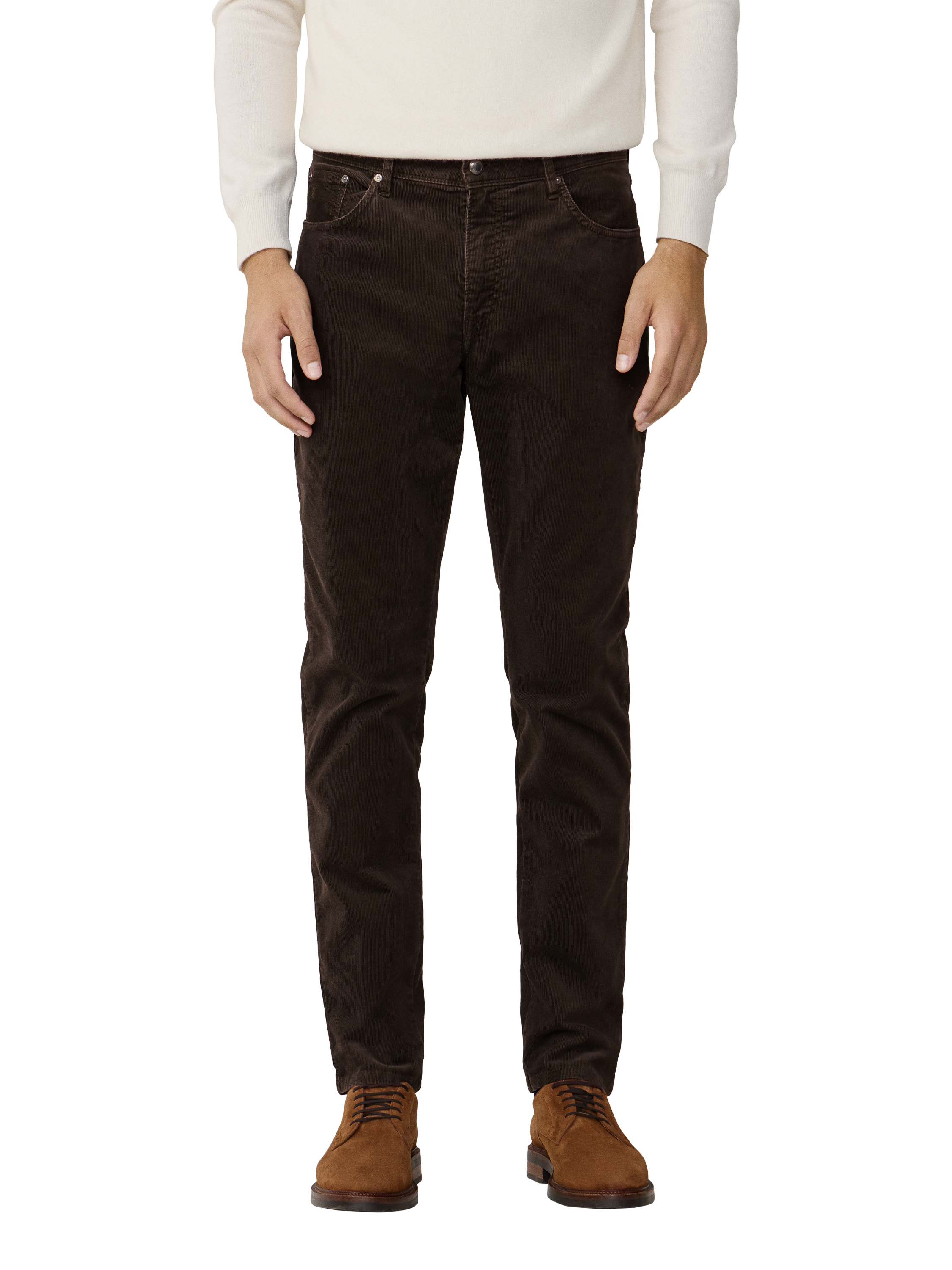 Product image 1 of 3, which shows Hackett London Trinity 5 Pocket Regular Fit Chinos, Dark Brown, 28R