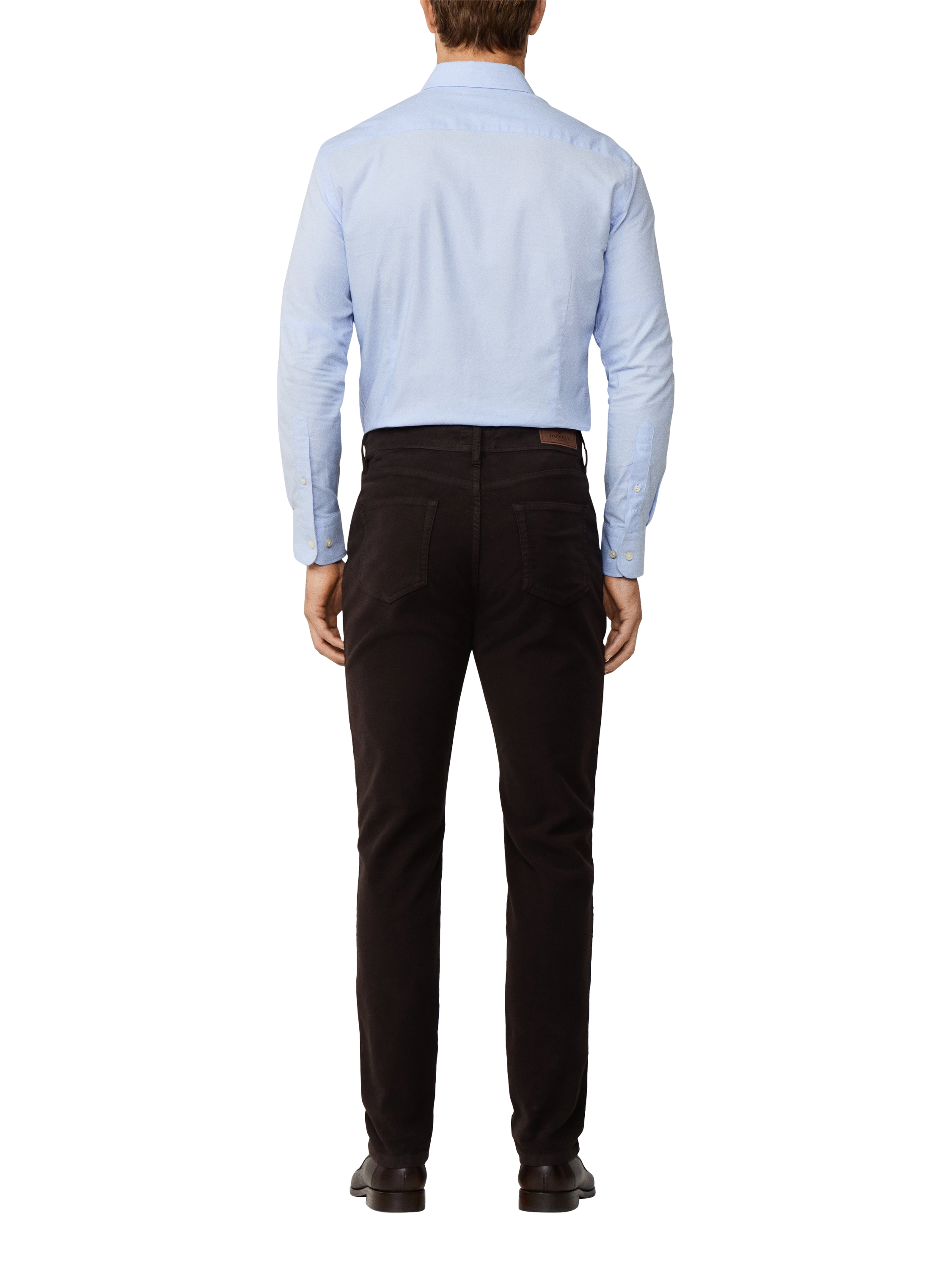 Product image 3 of 8, which shows Hackett London Regular Fit Trinity Moleskin 5 Pocket Trousers, Dark Brown, 28R