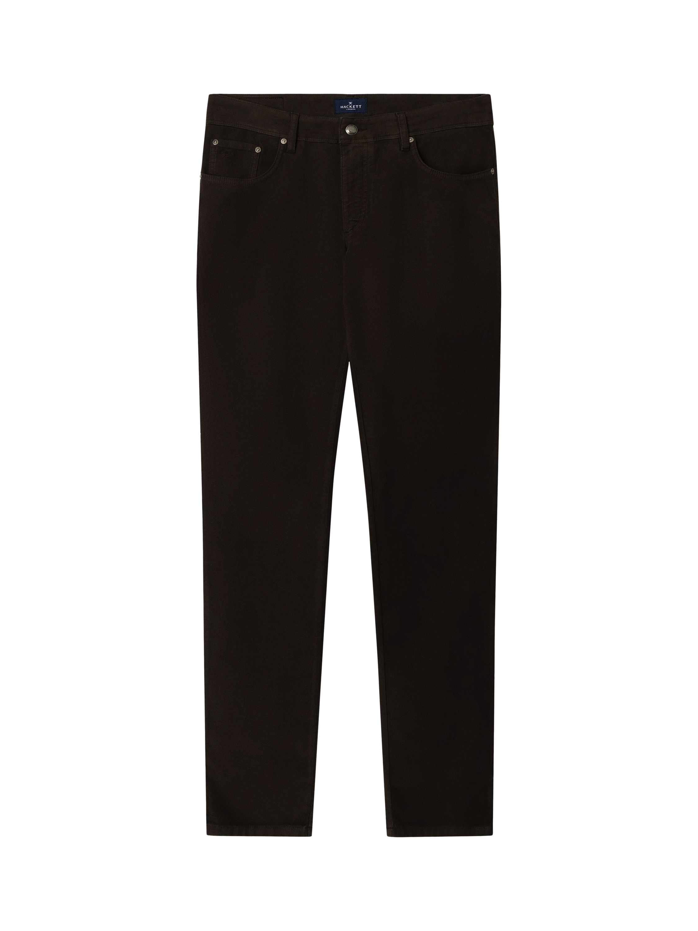 Product image 4 of 8, which shows Hackett London Regular Fit Trinity Moleskin 5 Pocket Trousers, Dark Brown, 28R