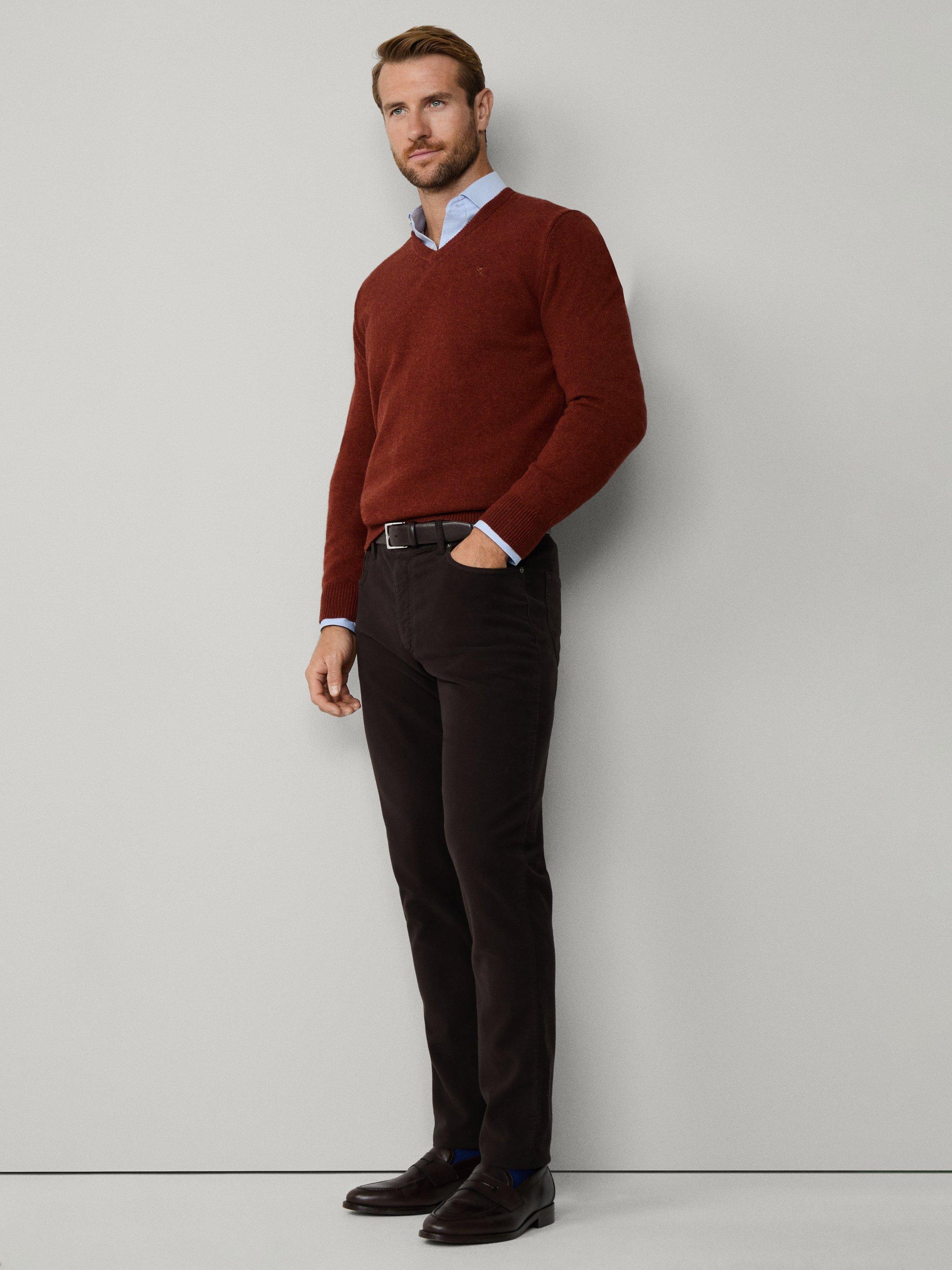 Product image 8 of 8, which shows Hackett London Regular Fit Trinity Moleskin 5 Pocket Trousers, Dark Brown, 28R
