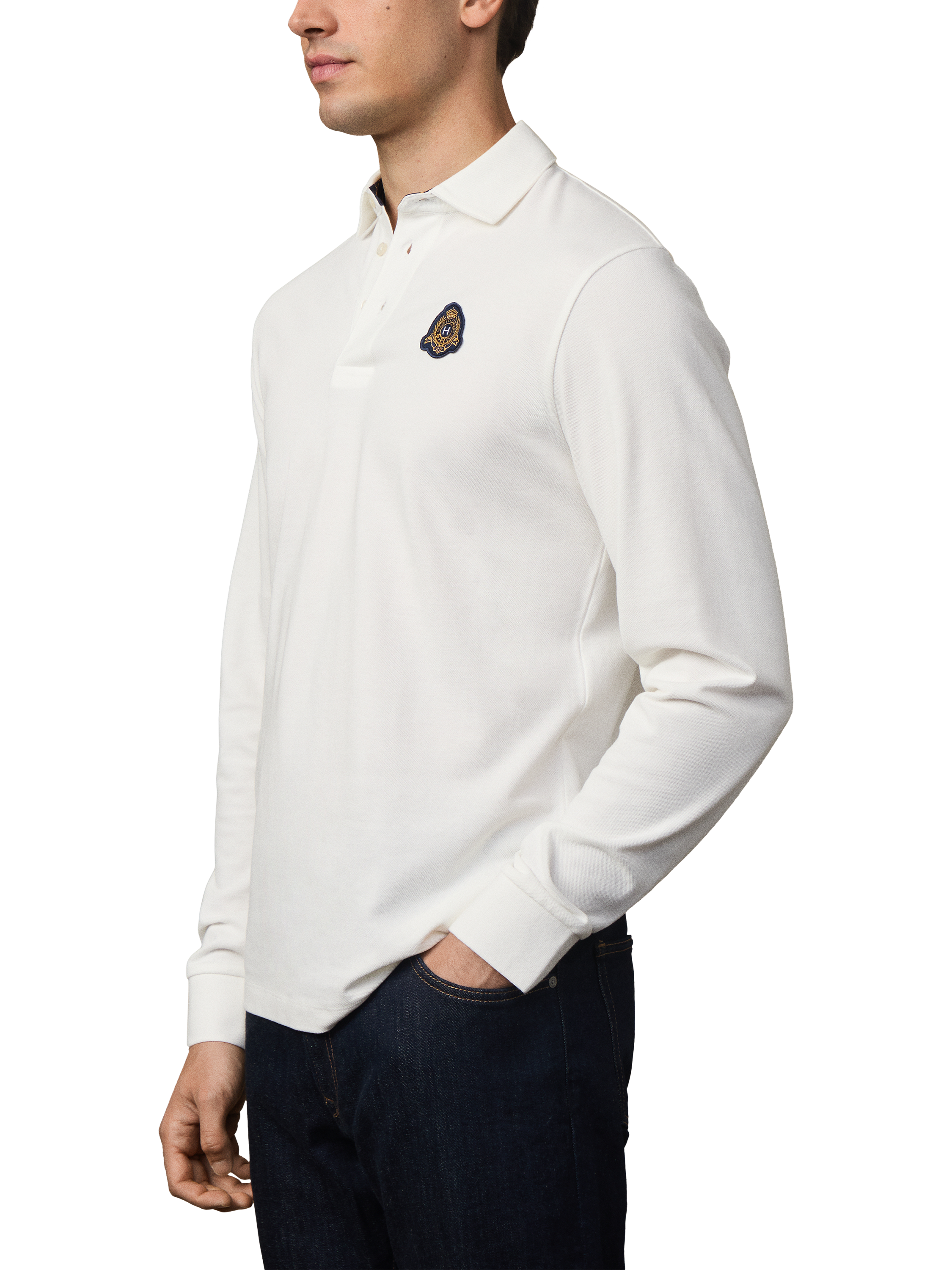 Product image 5 of 5, which shows Hackett London Heritage Long Sleeve Crest Polo, Off White, XXL